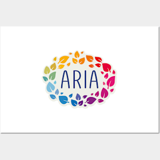 Aria  name with colorful leaves Posters and Art